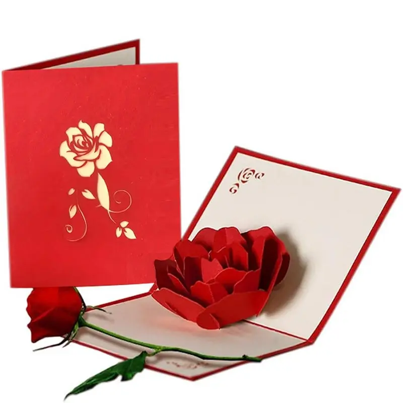Kreative Valentinstag-Rosen-Grußkarten, rote Rose, Valentinstags-Geschenkkarte, 3D-handgeschnitzte große Rosenkarten, Festival-Geschenk