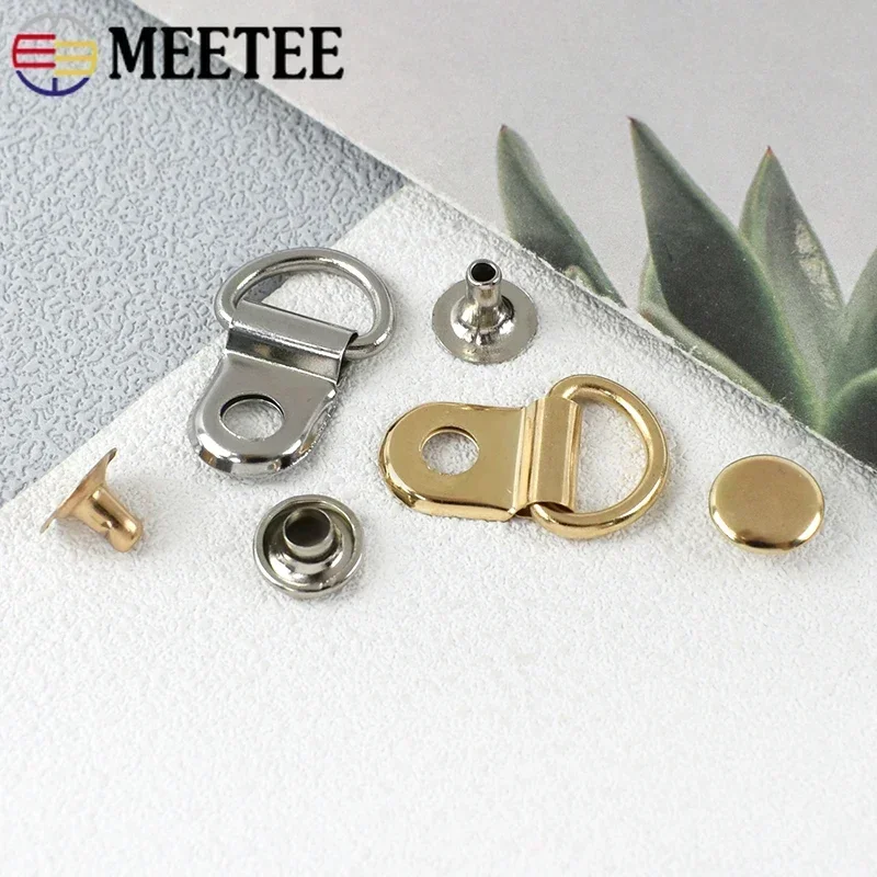 10/20/50Sets 9*14mm Metal D Ring Buckle Hiking Climbing Boots Connector Clasp Bag Strap Shoes Carabiner Installation Nails Craft