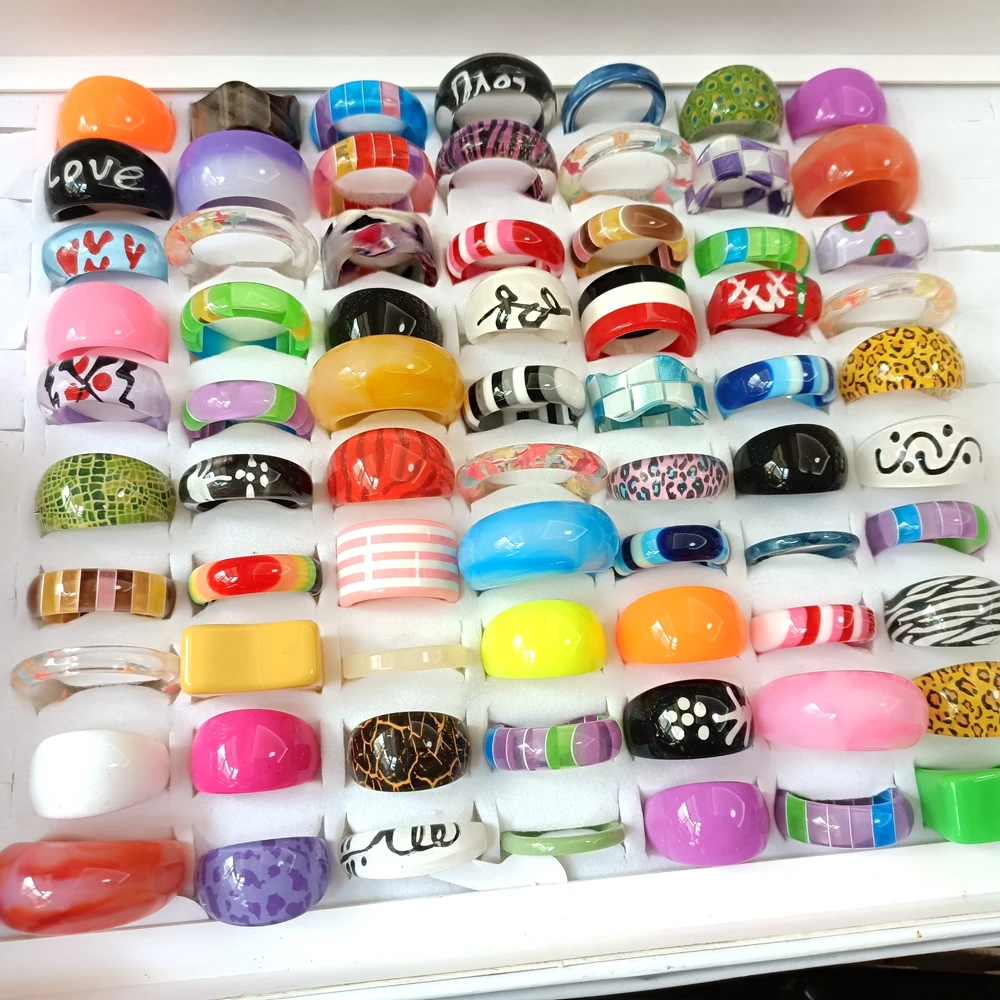 الجملة 25 قطعة/الوحدة المرأة الملونة الراتنج الاكريليك خواتم الفتيات مختلف الجمالية مجوهرات هدايا الحفلات #2