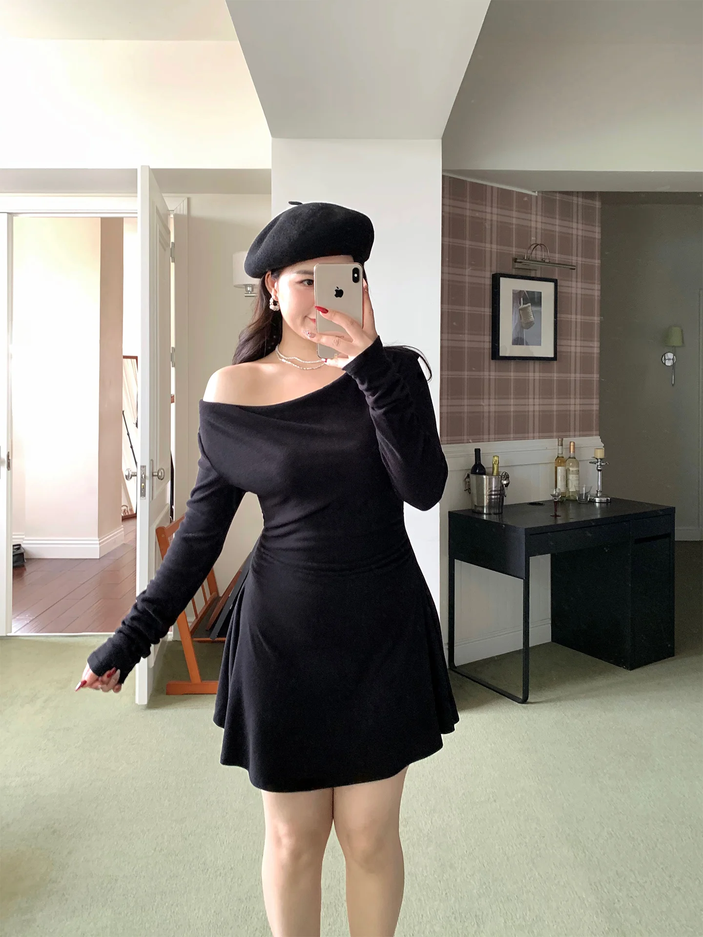 

plus Size Knitted ort Dr A-Line Silhouette Inner Wear Bla Knot High Waist Casual Sle for Plump Women