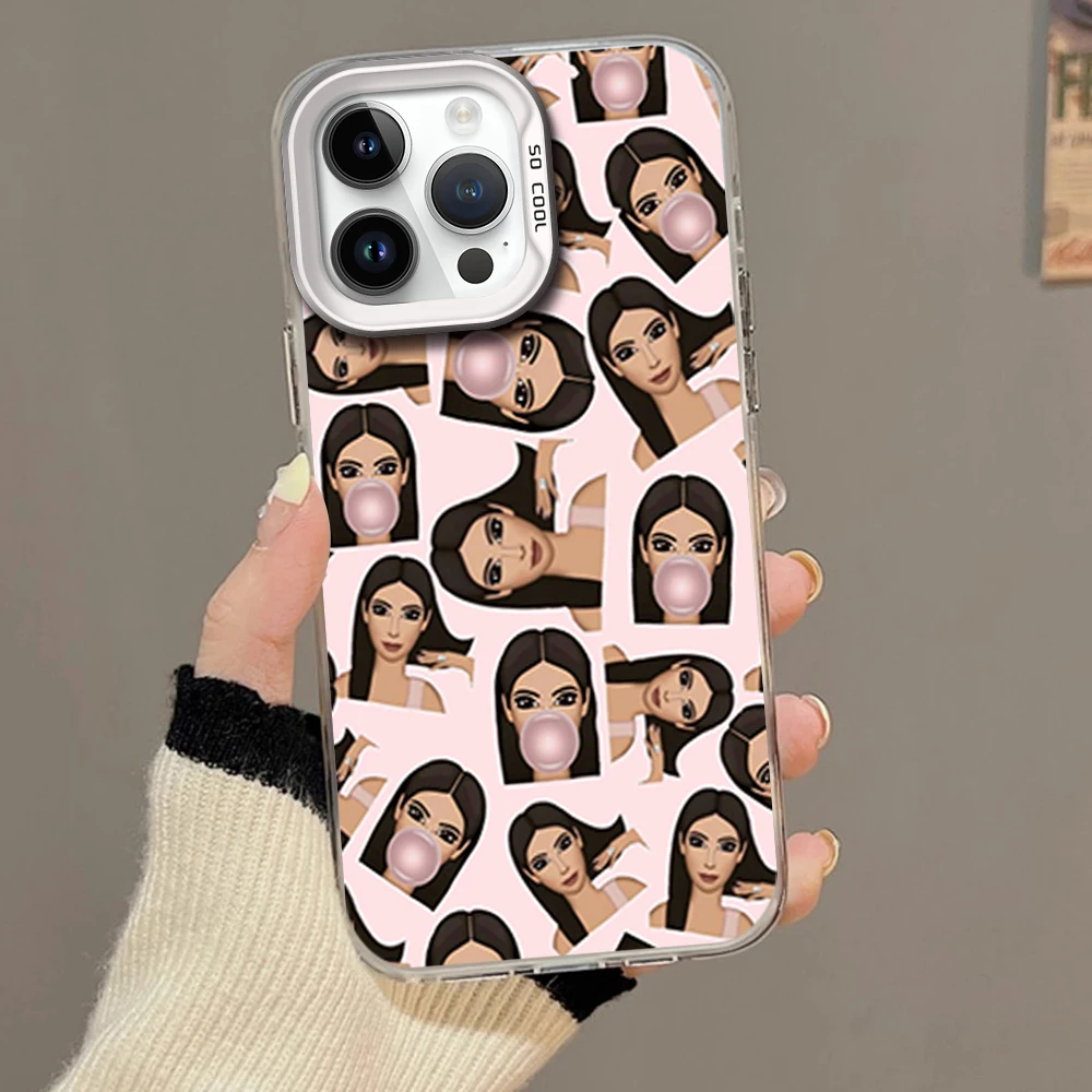 K-Kardashian Actress K-Kim Phone Case For iPhone 16 12 13 14 15 Pro Max Plus Color Electroplated Silver IMD Laser Shell