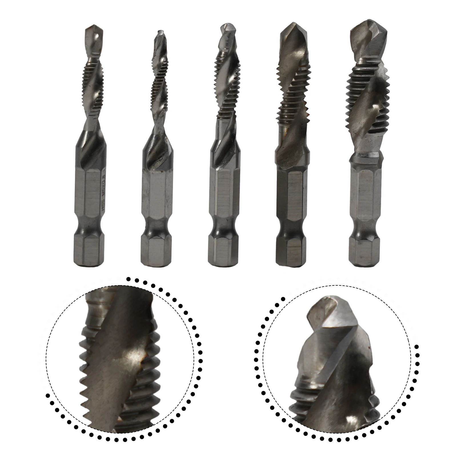 

Metric Tap Tap Drill Bit-M10 Machine Screw Silver Spiral Threaded Bit 5pcs Compound Tap HSS For Electric Drill