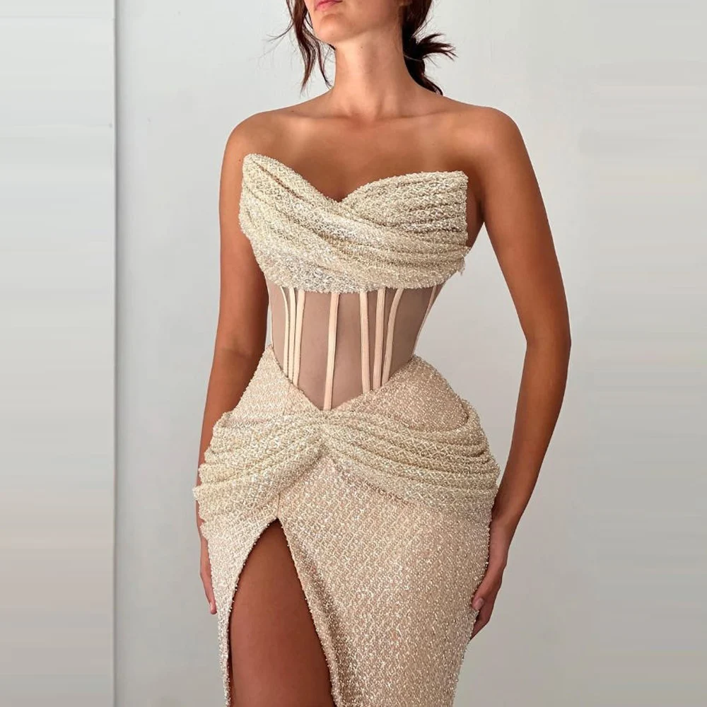 Gorgeous Shining Glitter Mermaid Women Evening Dresses Sweetheart Collar Prom Gowns Sexy Sleeveless Vestidos De Noche Customized