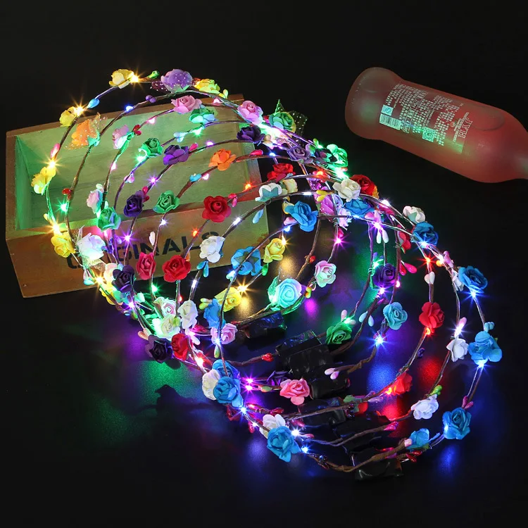 

Glowing LED Light Tpys Flower Wreath Garland Crown Flower Headband LED Light Christmas Neon Wreath Decor Luminous Hair Garland