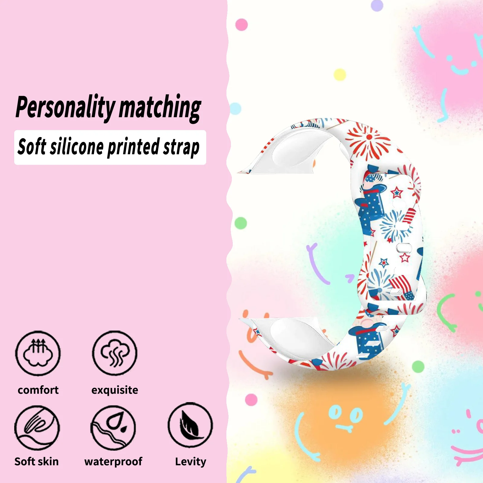 Ремешок с принтом «Счастливые животные» для Apple Watch 46 мм, 45 мм, 42 мм, 40 мм, сменный браслет для iWatch 11 10 9 8 7 Band