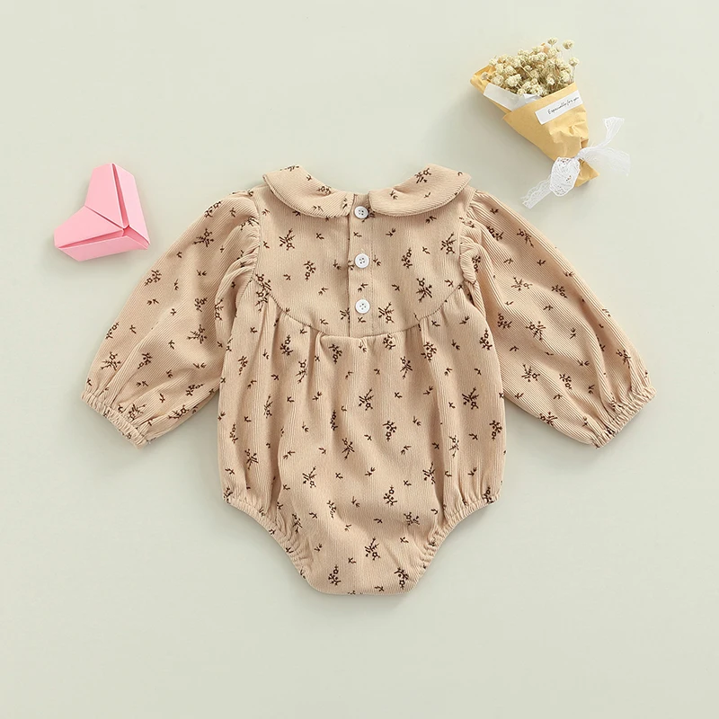 Newborn Infant Baby Girl Long Sleeve Romper Corduroy Ruffle Bodysuit Fall Spring  Snap Button Jumpsuit Clothes Outfit