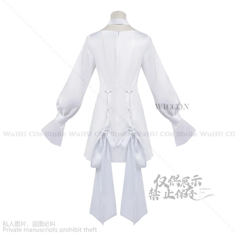 Juego de Anime FF14 Ryne Lolita Minfilia, disfraz de Cosplay blanco, bonito vestido de encaje, peluca de juego de rol, pelo largo y liso, fiesta de Navidad para mujer