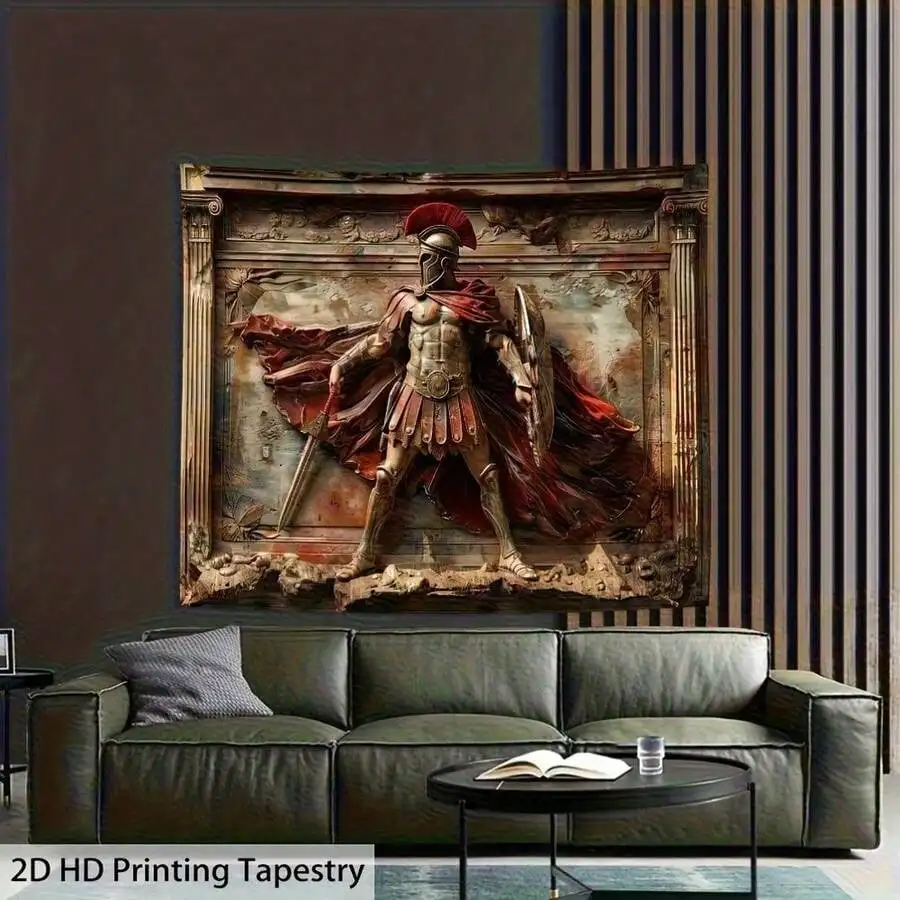 3D Spartan Warrior Tapestry - Greek Mythology Soldier Wall Art, Vintage Battle Decor, Home Gym Man Cave, Multiple Sizes