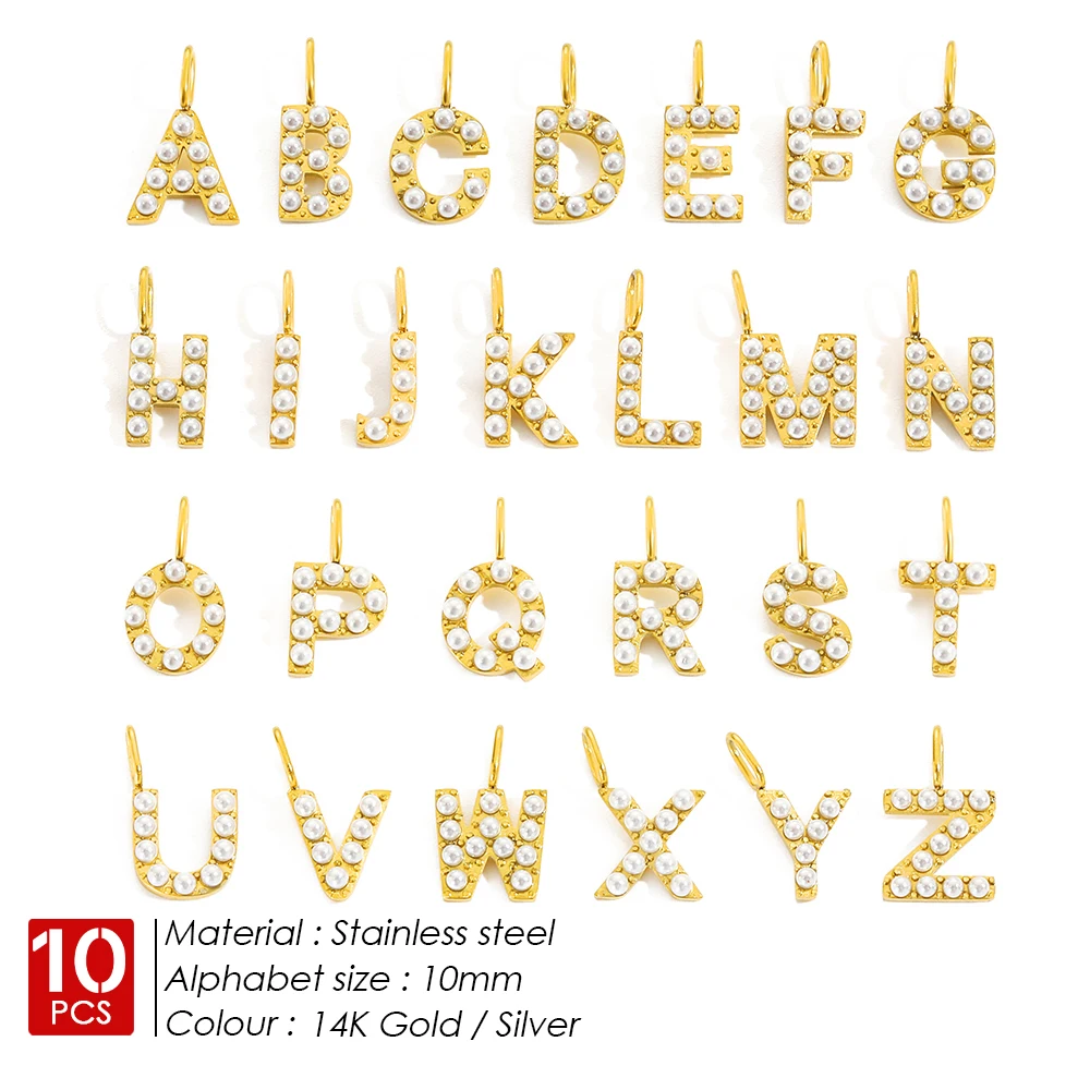 eManco 10PCS Faux Pearls Stainless Steel Initials Alphabet Accessories for Name Custom Necklaces Trend Women's Jewelry Wholesale