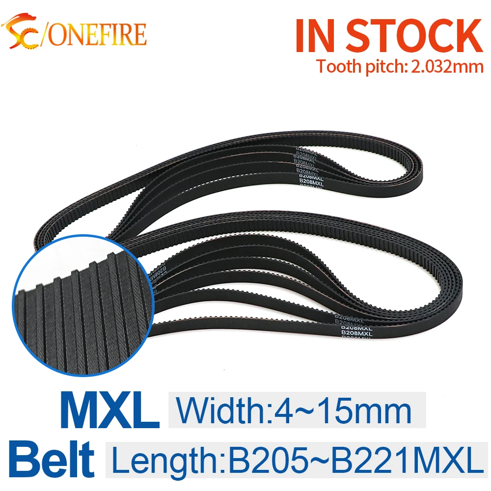 Correa de distribución ONEFIRE MXL B205/206/207/208/210/212/215/216/220/221MXL, ancho de correa de 4~15 mm, paso de goma síncrona de 2,032 mm para CNC