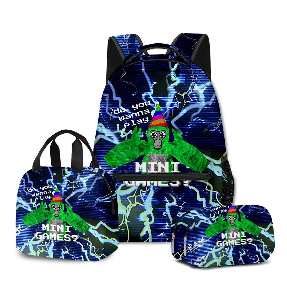 

Fashion Novelty Fashion Cool Gorilla tag 3D Printed 3pcs/Set Student School Bags Laptop Daypack Backpack Lunch bag Pencil Case