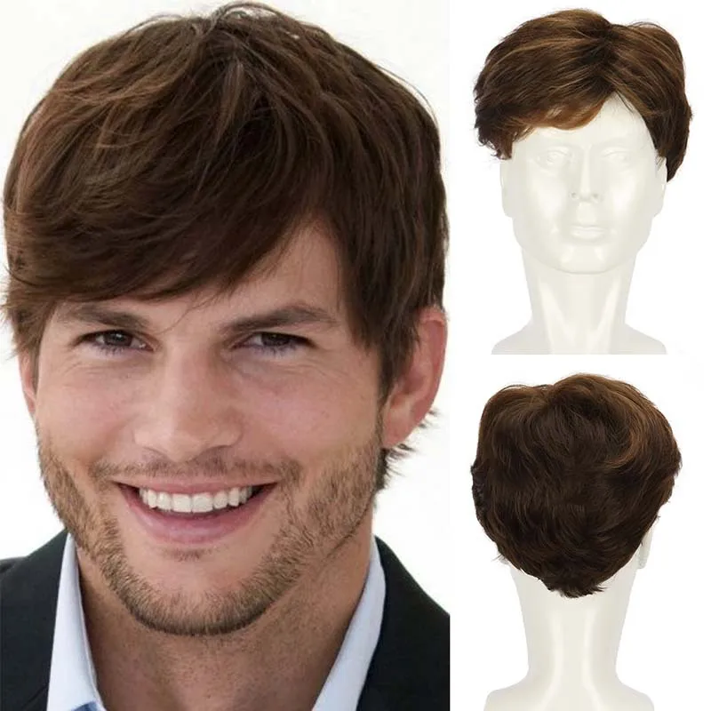 

Fashion men's fluffy short hair mixed color bias bangs chemical fiber head cover stretch mesh wigs