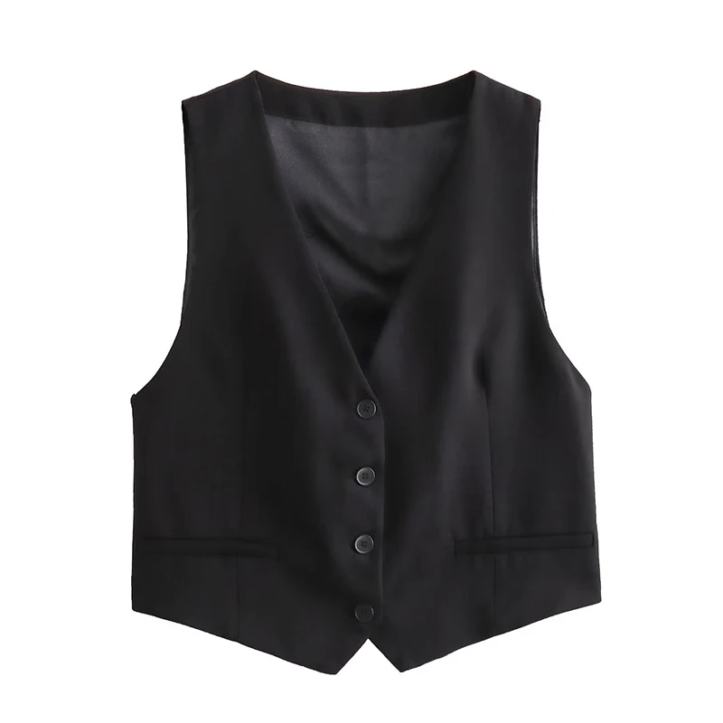 YENKYE High Street Women V Neck Fitted Cropped Sleeveless Vest Elegant Office Waistcoat