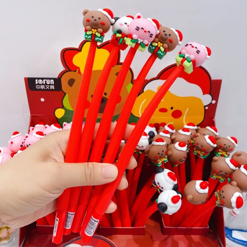 

24pcs/lot Kawaii Christmas Bear Dog Cat Gel Pen Cute 0.5mm Black Ink Neutral Pens Promotional Gift Office School Supplies