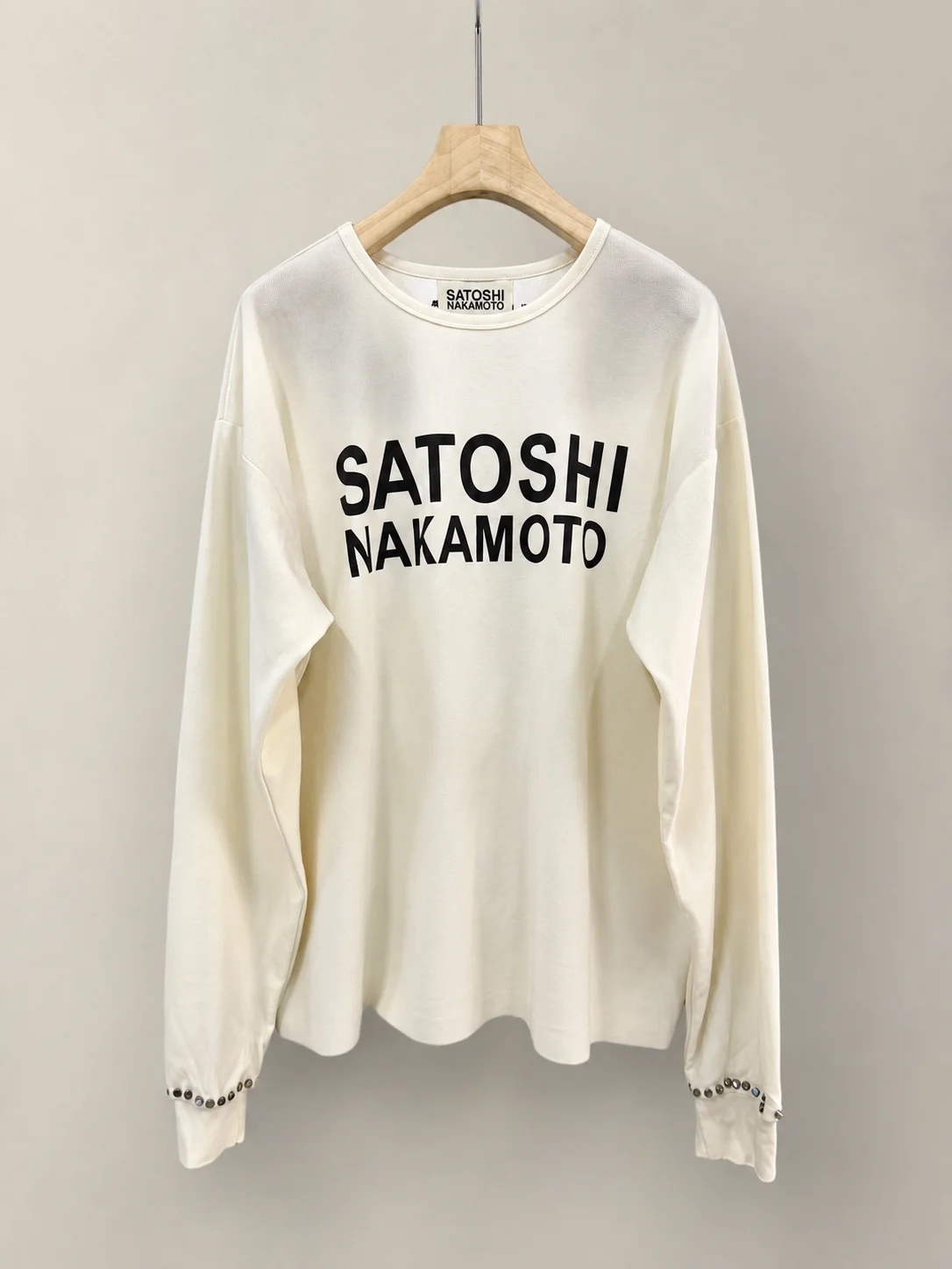 Satoshi Nakamoto Studded Waffle Knit Long Sleeve T Shirt Men Women Oversized Washed Vintage Casual Streetwear Autumn Top