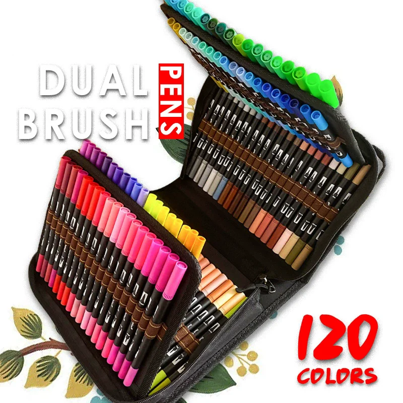 168 color double head watercolor pen Environmental protection washable hook soft head art painting CD set easy to color