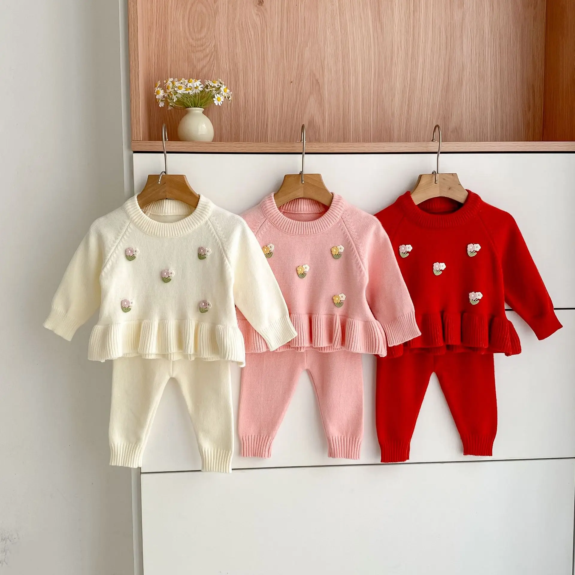 

2025 Fall Winter Baby Girl Knitted 2-Piece Sets Warm Pullover Sweater & Pants Two Piece Outfits 0-24M Cute Style Knitwear Gift