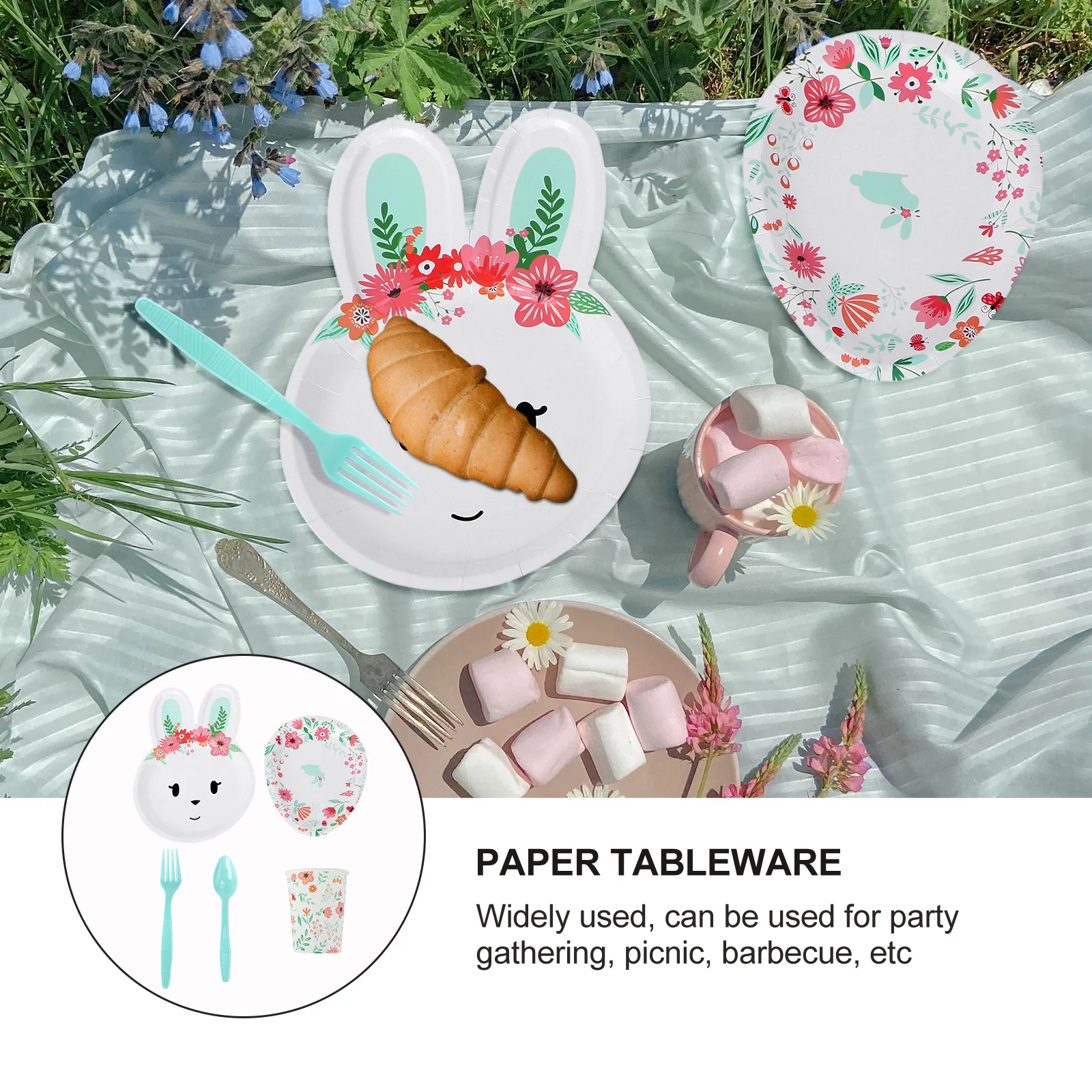 

Party Decoration Set Paper Dinnerware Tableware Supply Picnic Rabbit Pattern Disposable