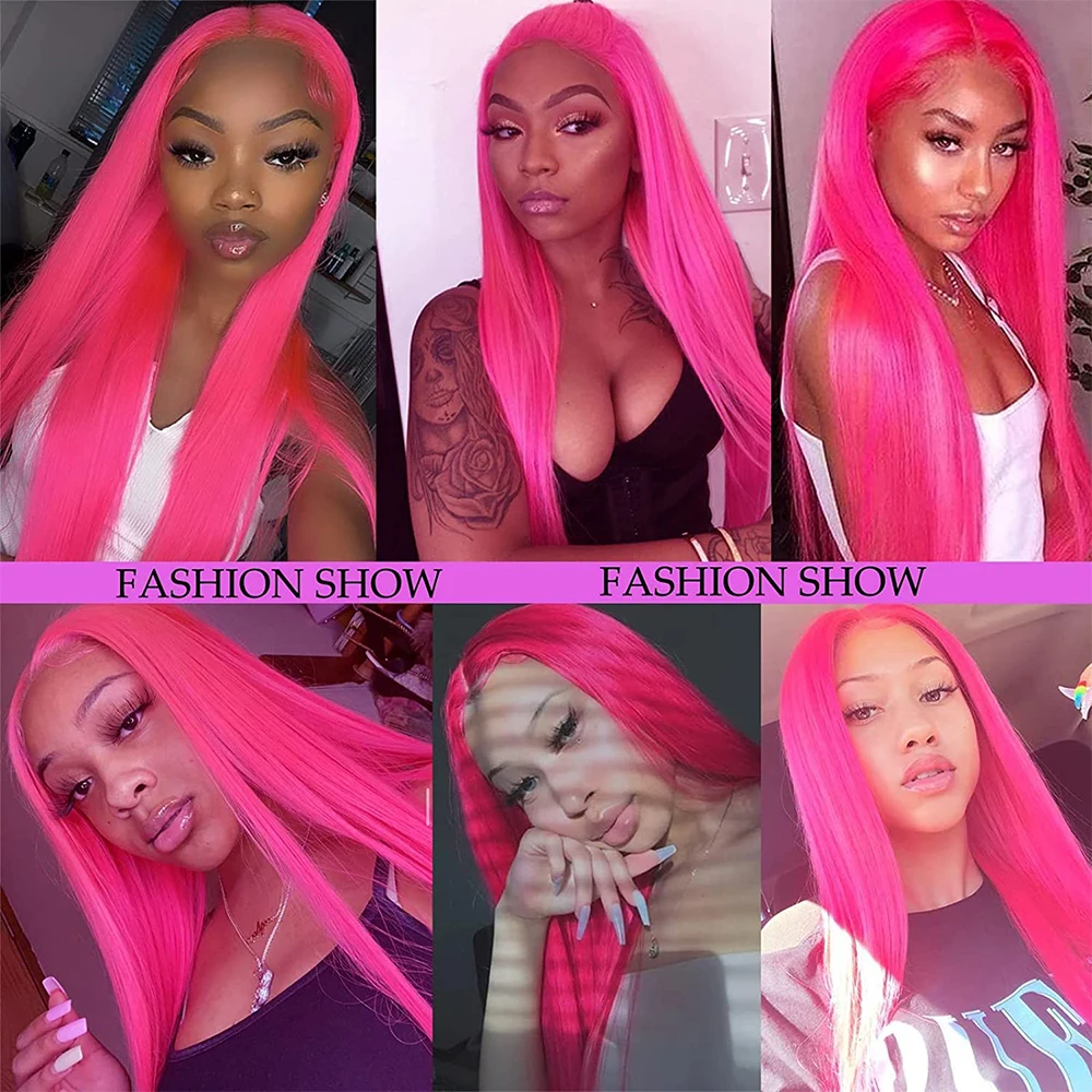 Hot Pink Wig Synthetic Lace Wig Long Silk Straight Hair Frontal Lace Wigs for Women Daily Wear Long Bright Pink Straight Cosplay