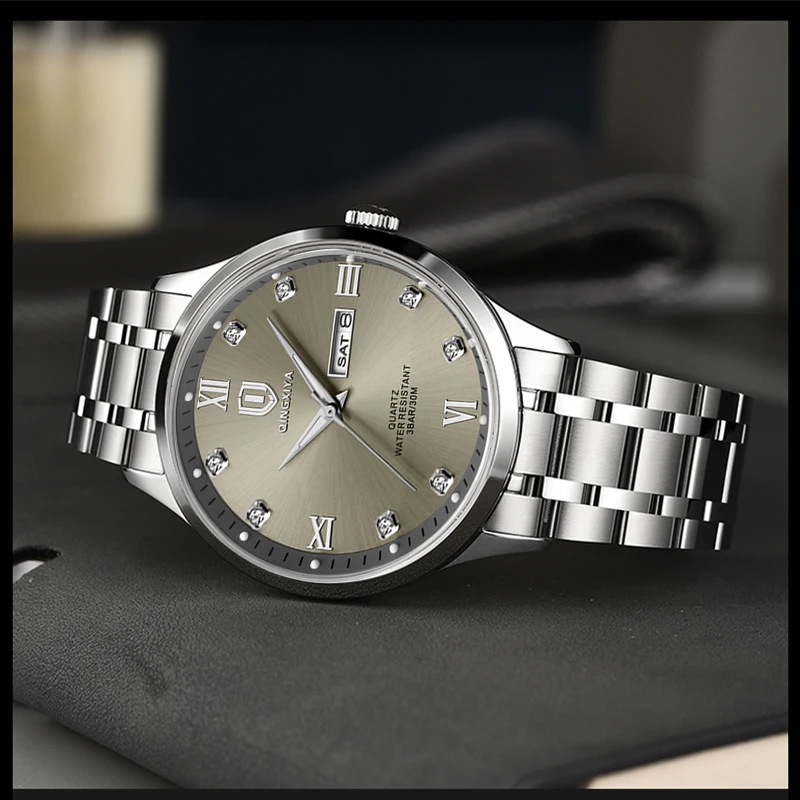 QINGXIYA marque 2025 montre à Quartz de luxe pour hommes en acier inoxydable étanche lumineux semaine Date hommes montres Relogio Masculino