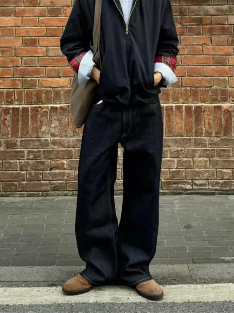 

Deep Blue Denim Retro American Sle Men's And Women's CleanFit Straight Leg Wide Leg Micro Flared Jeans Faion Urban Sle