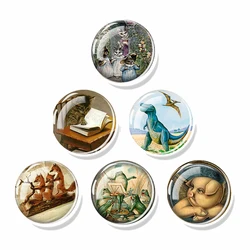 Cartoon Animals Fridge Magnet Cat Rabbit Fox Anime Patterns Glass Dome Magnets Refrigerator Stickers Office Kitchen Home Decor