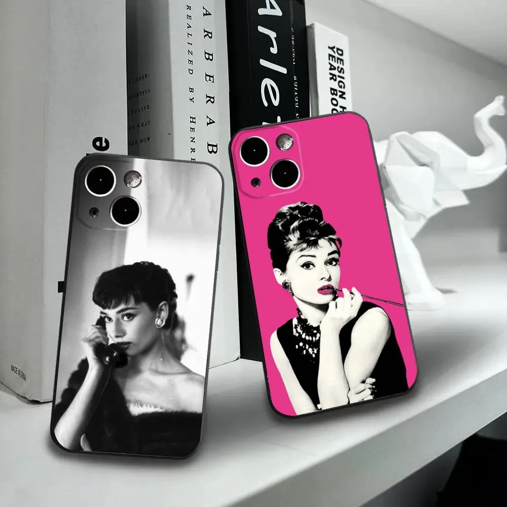 A-Audrey H-Hepburn Phone Case For iPhone16,15,14,13,12 Mini 11 Pro XR,X,XS,MAX 7,8 Plus Silicone Cover Soft Black