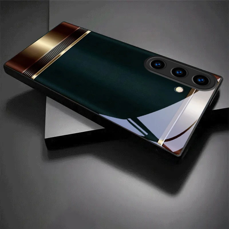 Noble Retro Metal Frame Black Glass Phone Case For For Samsung Galaxy S26 S25 S26Ultra S25 Edge S24 FE S23 S22 S21 20 Plus Cover view 6