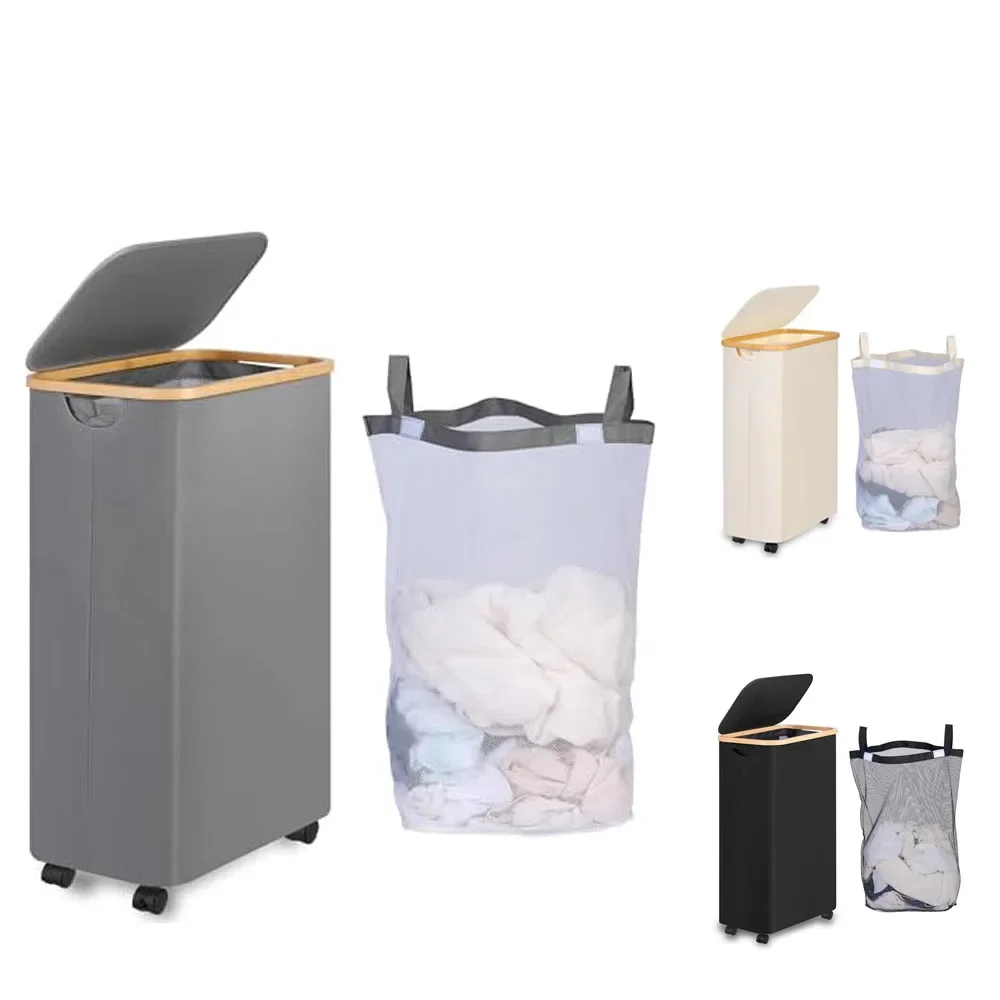 

Laundry Basket With Wheels Laundry Basket With Lid And Inner Bag Bedroom Laundry Room Storage Dormitory