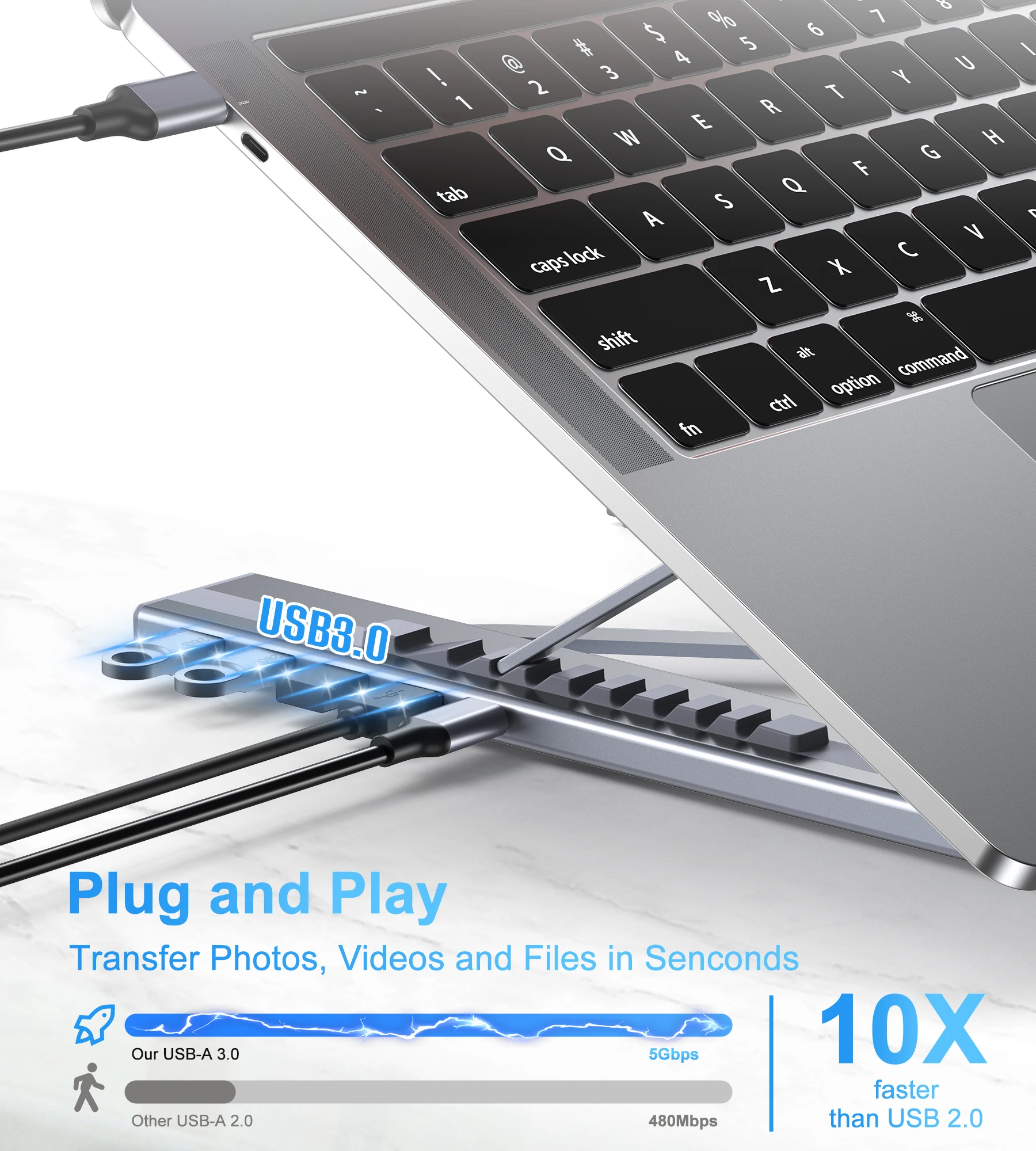 USB C Laptop Stand, Portable Computer Stand with USB Hub, 4 Ports USB3.0 Multiport Adapter Adjustable Tablet Stand