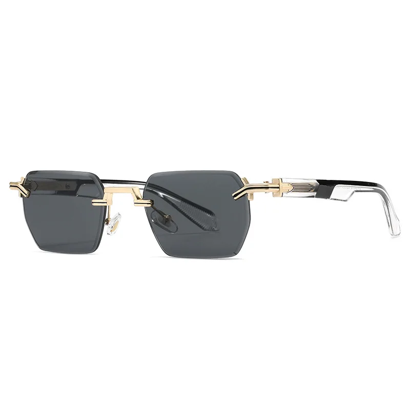 Sunglasses Men Women Rimless Polygon Cut Edge Metal Frame UV400 Gradient Lens Outdoor Travel Fashion Sun Glasses