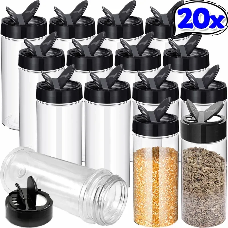 20/1PCS Plastic Spice Bottles Jar Seasoning Shaker Bottles with Shaker Lids Salt Pepper Container Kitchen Storing Powder Bottle