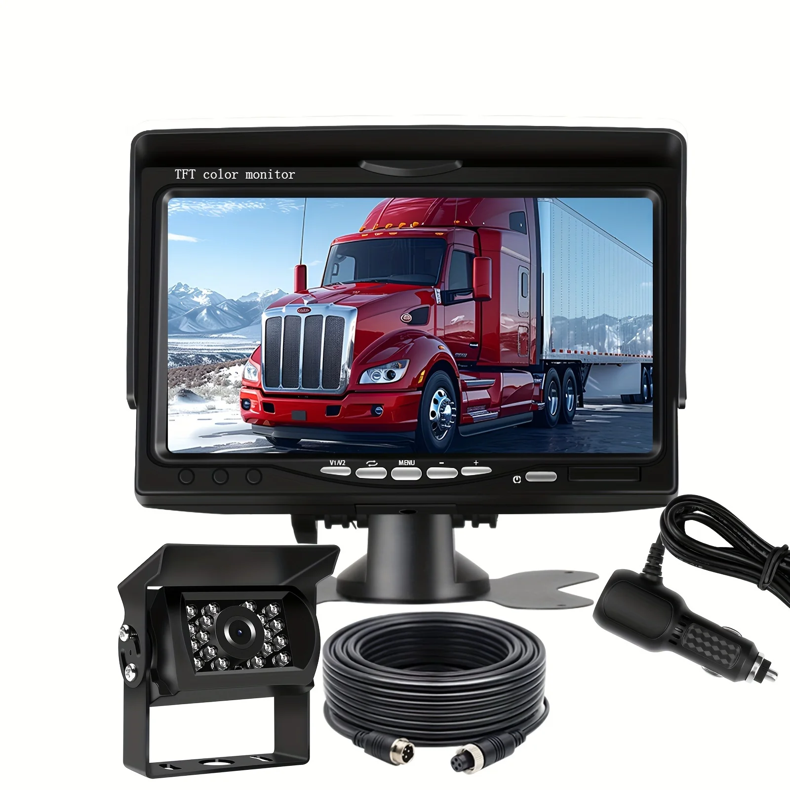 7'' HD Monitor Plug and Play with 1pcs Night Vision Rear View Backup Camera for Truck Box Truck Trailer RV Pickup