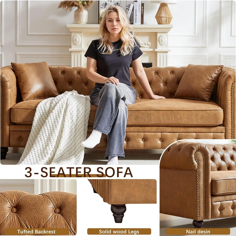 2-teiliges, gepolstertes Wohnzimmer-Sofaset aus technischem Stoff, einschließlich 3-Sitzer-Sofa und Loveseat mit vier Kissen im Lieferumfang enthalten