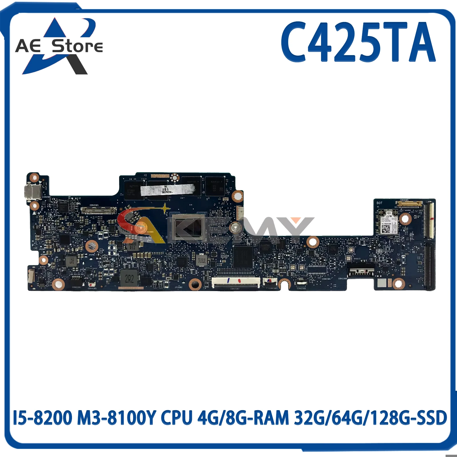 C425TA Mainboard For ASUS Chromebook C425 C425TA Laptop Motherboard 4415Y I5-8200 M3-8100Y CPU 4G/8G-RAM 32G/64G/128G-SSD