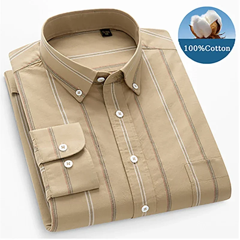 

TFETTERS Brand 2025 Spring Long Sleeves Shirts for Men Fine Plain Cloth Business Slim-fit Shirts Men Casual Turn-down Collar Man