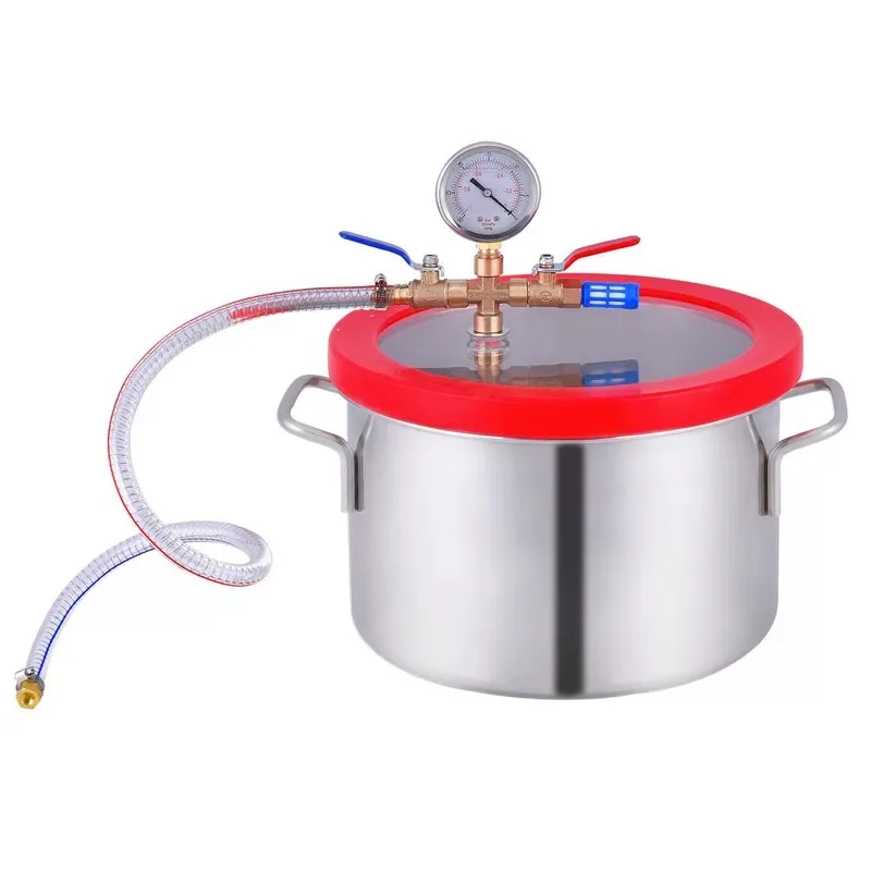 5 Gallon 20L Stainless Steel Vacuum Degassing Chamber 25x25CM Acrylic Lid For Silicone Resin AB Adhesive