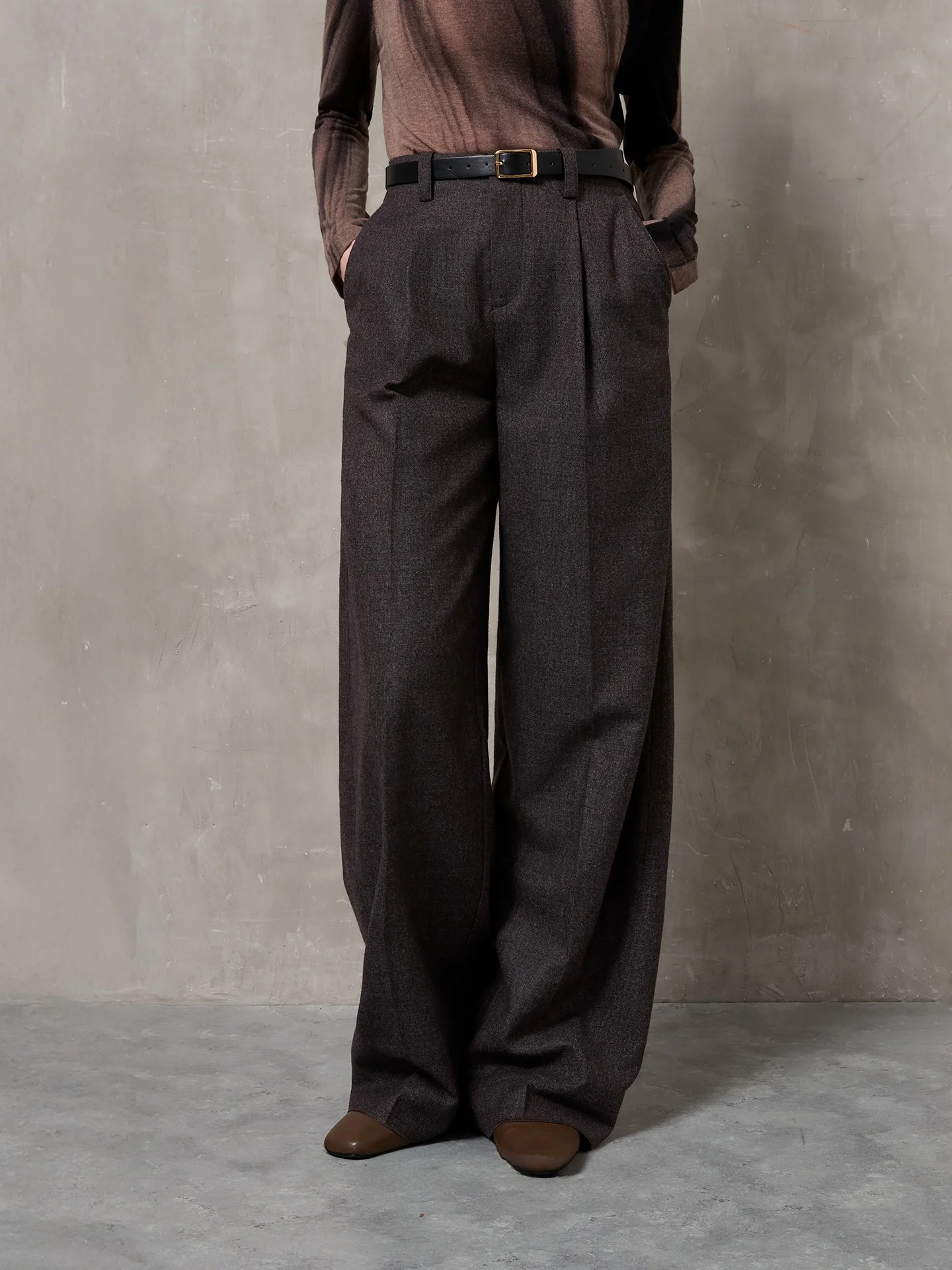 SRUNBEAR 100 Woolen Casual Wide Leg Suit Pants Plaid Design Autumn Winter Women's High Waist Straight Cut Fashionable Trousers
