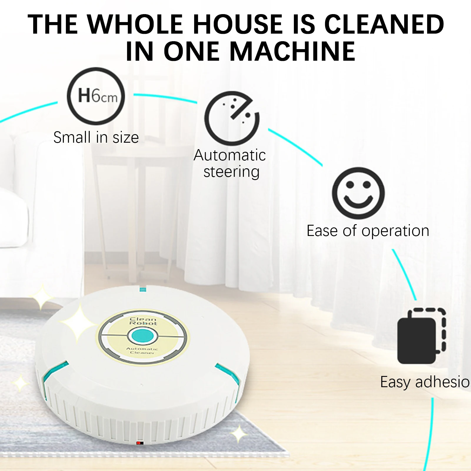 Robot Cleaner Electric Mops Robot Vacuum Cleaner Home Cleaning Machine,Sweeper for Pet Hair Hard Floor Low-Pile Carpet