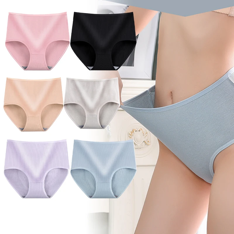 8pcs Women Panties Girl Plus Size Underwear High Waist Briefs Breathable Solid Color Soft Female Lingerie