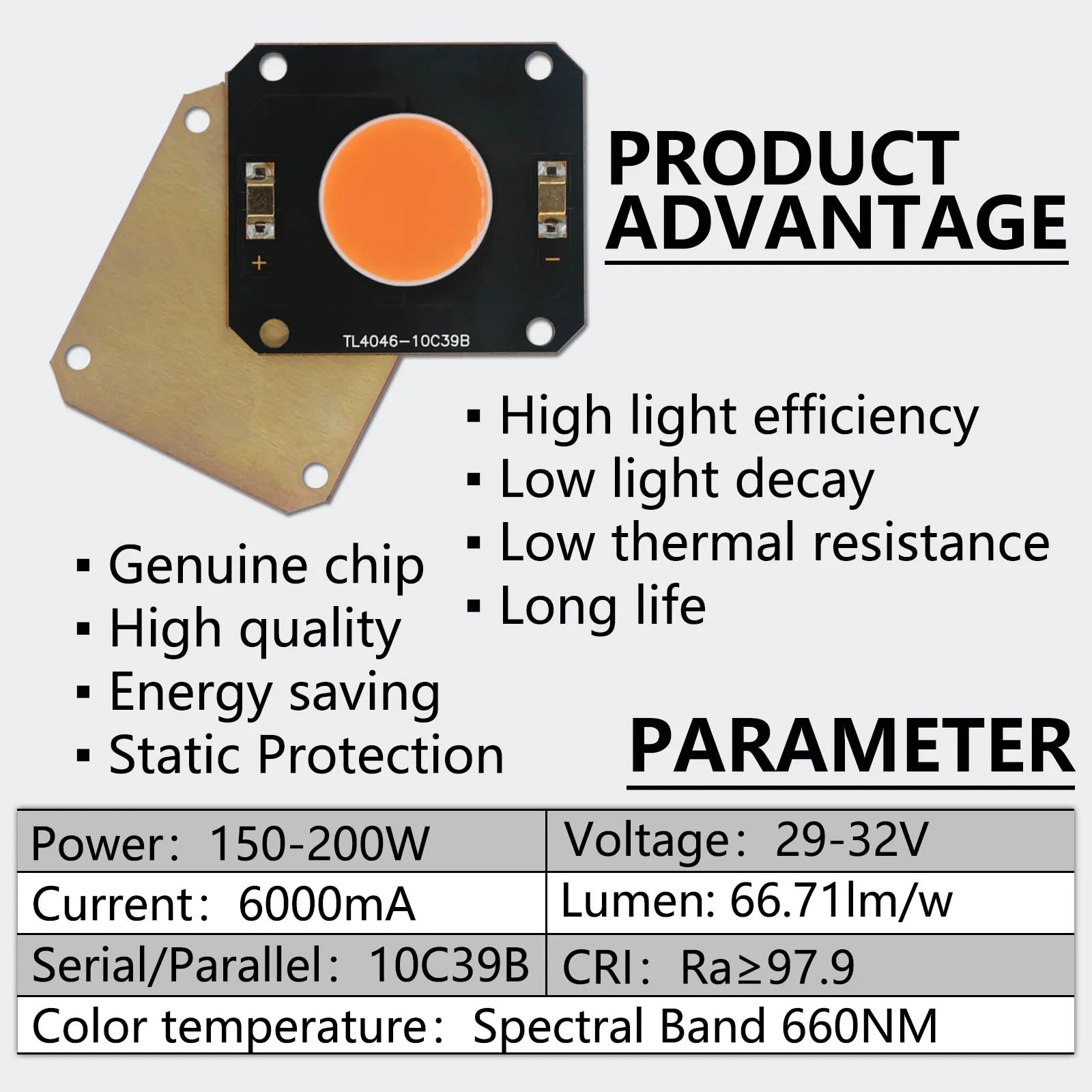 Imagem -03 - Chips Cob de Led 150200w Dc2932v 6000ma 660nm Ra=97 para Luz de Vídeo Fotografia Iluminação Espectro Completo Crescer Luz Phyto Lâmpada