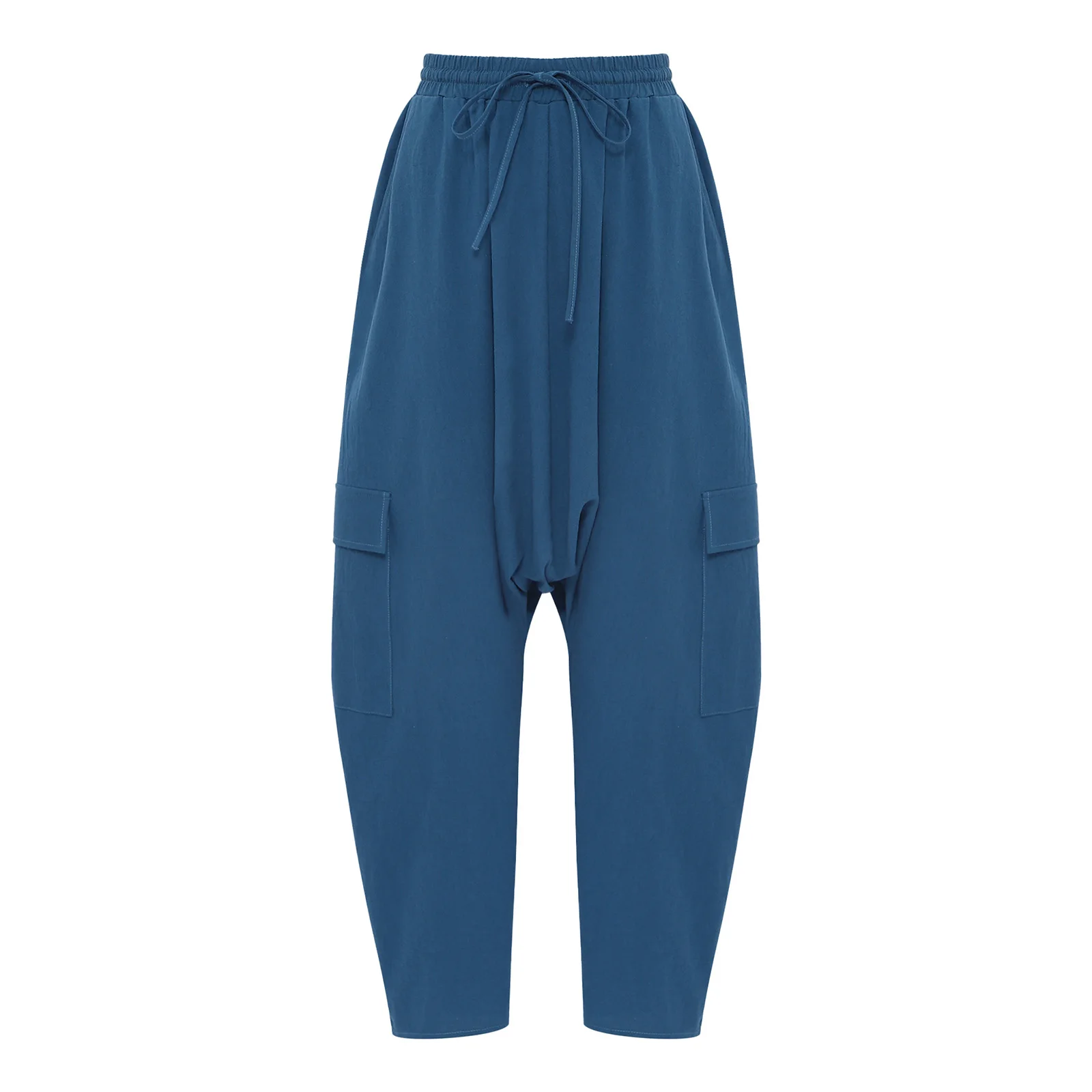 Cargo Palazzo Harem Pants for Women Drop Crotch Multi Pocket Drawstring Elastic Waist Baggy Pirate Trousers for Casual and Party