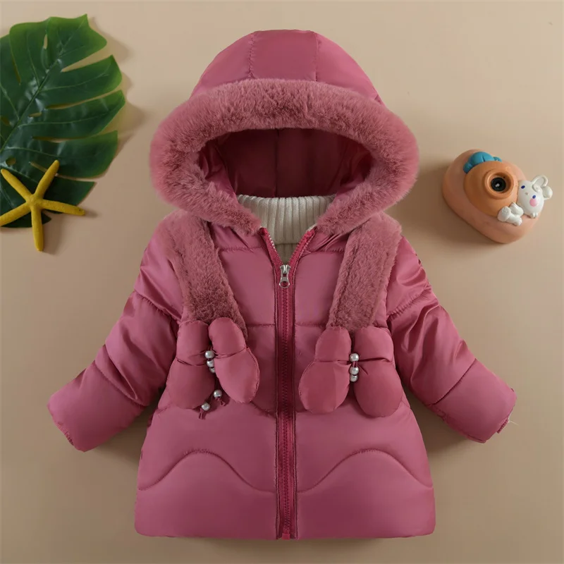 Girls Padded Down Coats Children Thickened Jackets 2024 New Hooded Cotton Clothes Kids Casual Trend Parkas Winter Baby Snowsuit