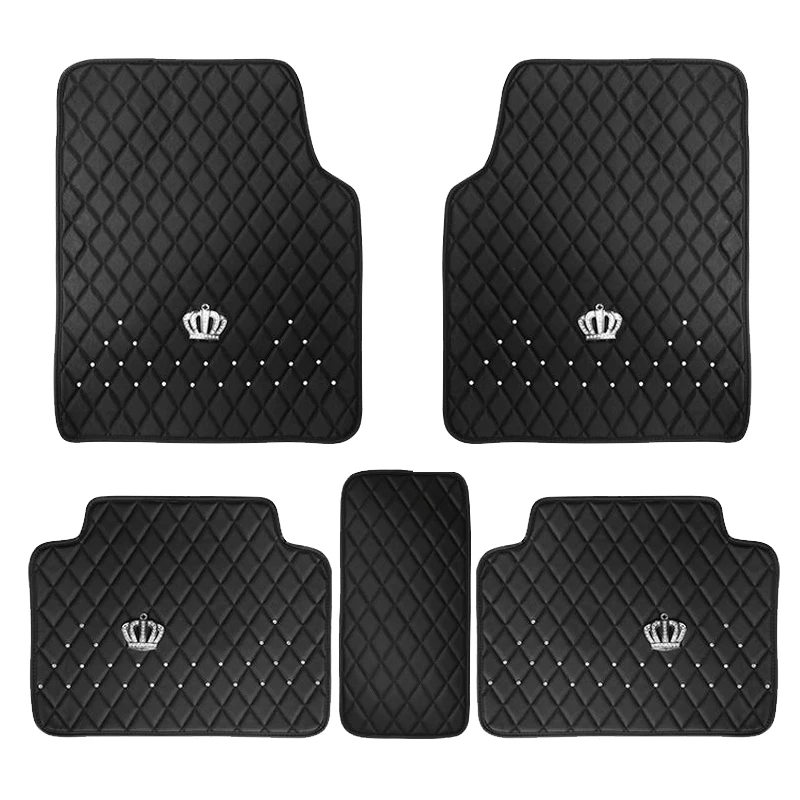 Pu Leather Floor Mats for Car SUV & Truck - 5 Pack/Set (Front & Rear), Heavy Duty Protection,Crown Car Floor Cushion