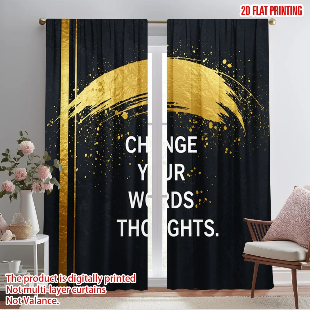 

2pcs 2D flat printing Curtains Change Your Words Thoughts Polyester Without Electricity Holiday Decorations Use for Holiday