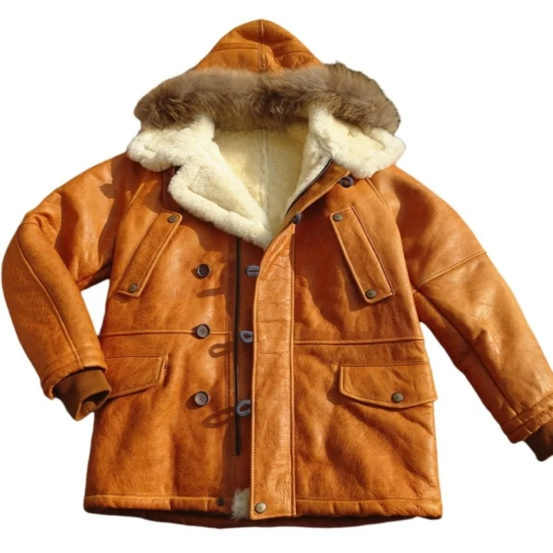 2026 new design N3B Style | Eye-Catching Waxed Original Shearling Sheepskin Leather Parka, Mid-Length, winter coat Warm & Cozy