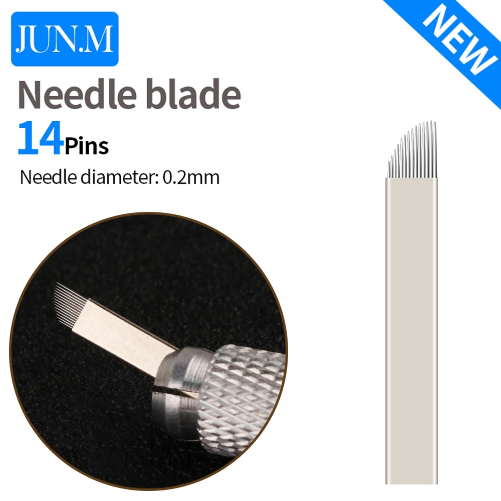 

50/100/500PCS 0.2mm 14Pin Seamless Microblading Needles Flex Tattoo Blade Disposable Permanent Makeup Eyebrow Manual Pen Tool
