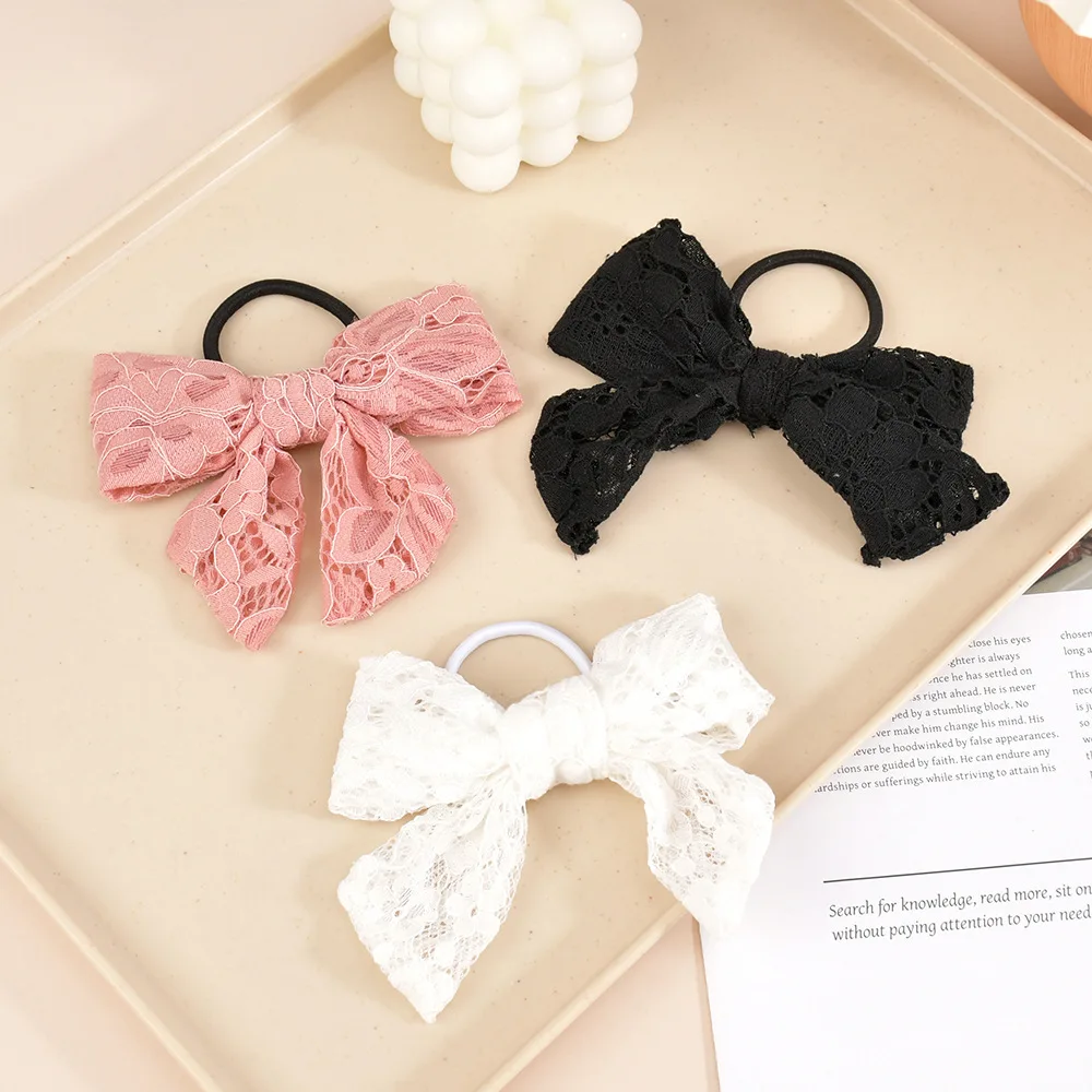 

3 Pcs Korean Fashion Bow-Knot Elastics Hair Bands Cute Hair Ties Embroidery Flowers Tie Rubber Ponytail Holder for Women Girls