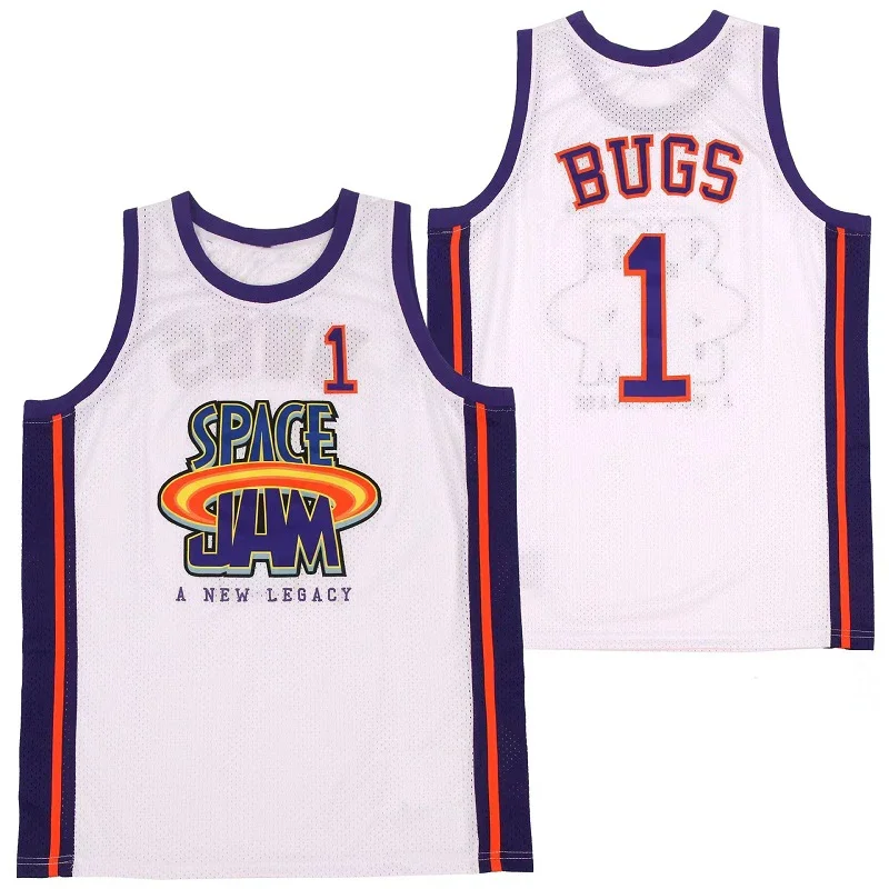 Basketball Jerseys SPACE JAM NEW LEGACY 23 1 BUGS Jersey Sewing Embroidery Cheap High-Quality Outdoor Sports White Black 2023