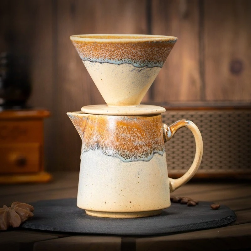 

Creative Ceramic Hand Brewed Coffee Pot Set Kiln Turned Retro Coffee Leaky Filter Cup Filter Sharing Pot